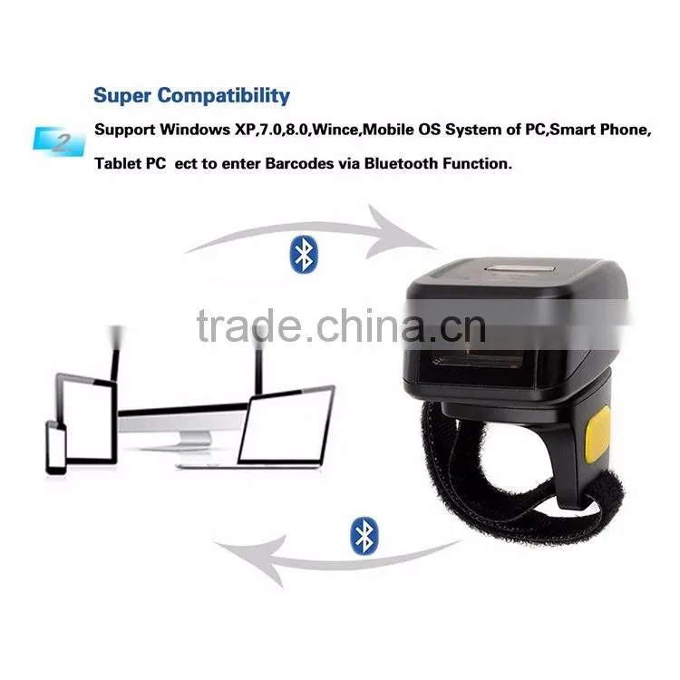 New designed 32 Bit laser wireless mini bluetooth ring barcode scanner