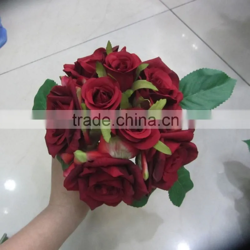 hot sale silk rose flower wedding bouquets with holder