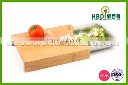 wooden bamboo kitchen cutting Board with s/s tray