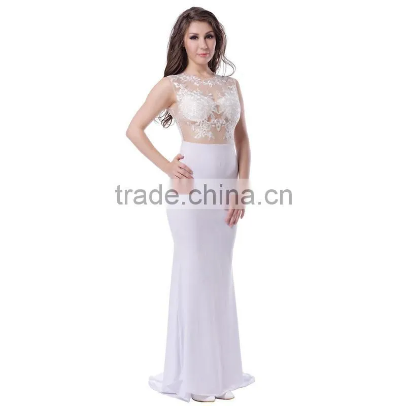 Hot!! High quality with wholsale price best selling long scoop neck two tone evening dress