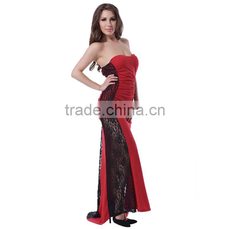 The most popular design long style elegent ladies strapless prom dress with low back