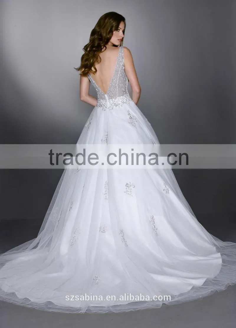 2016 latest design china factory lace applique sweep train wedding gowns discount wedding dresses