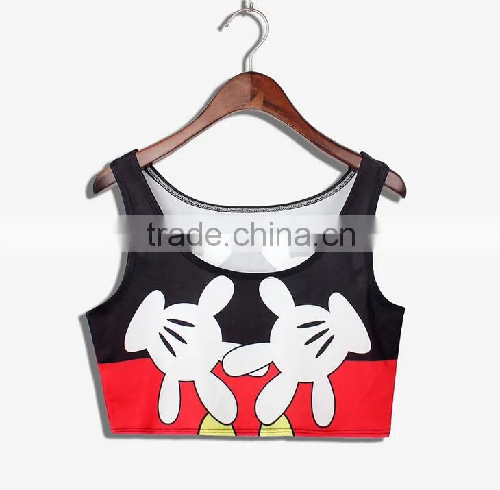 2015 Women Crop Tops wholesale Sublimation Cartoon Print Custom Design N7-38
