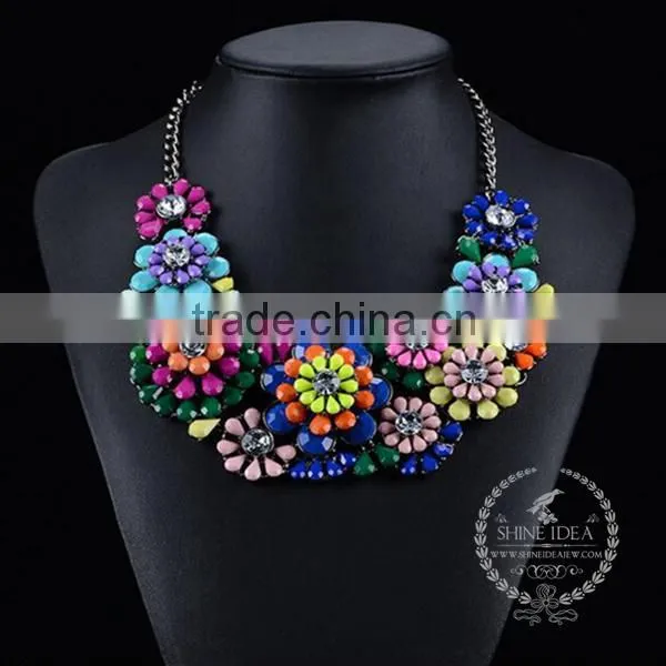 high quality vintage rhinestone flower chunky statement necklace tin alloy fashion women pendant necklace 6390057
