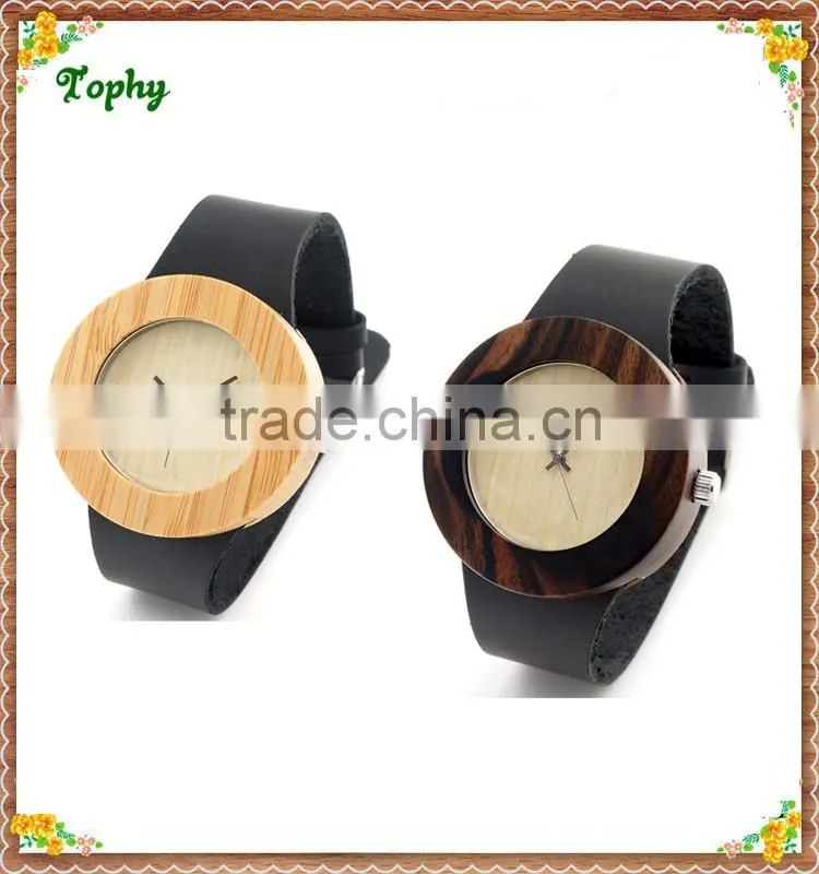 Brown genuine leather wooden watch wholeasale cheap price