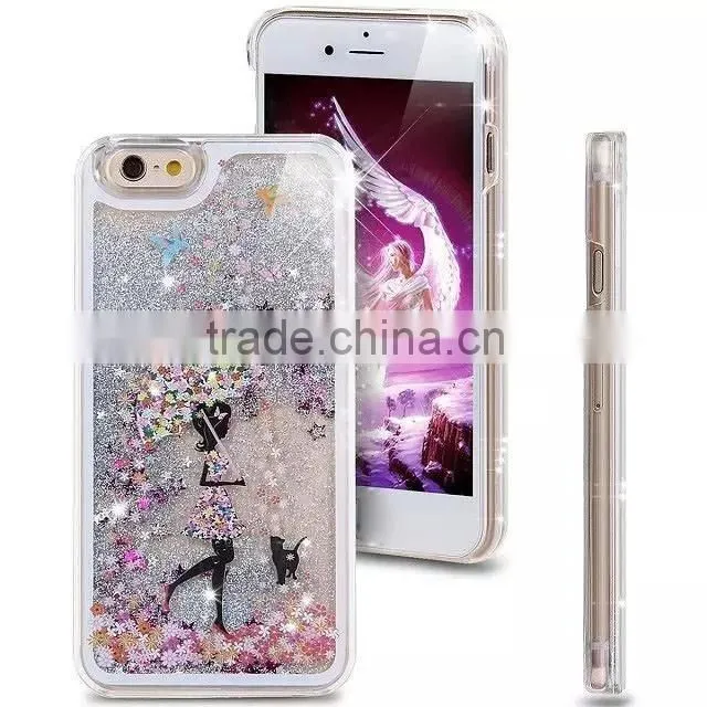 2016 new arrive beautiful pattern Mobile phone moving glitter flash light case for iphone
