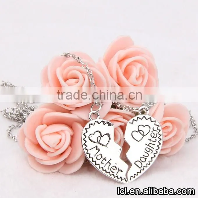 Mother and daughter broken heart necklace, hot sale broken heart chain necklace