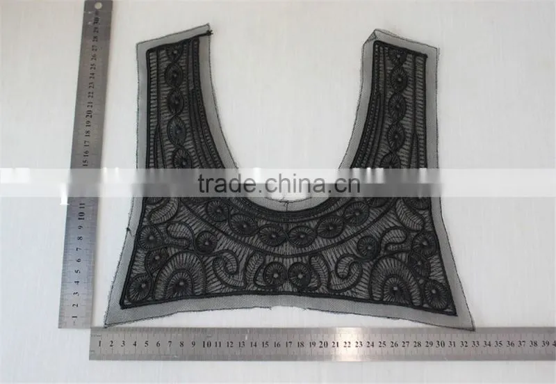 good quality black 100% polyester lace collar embroidery lace applique