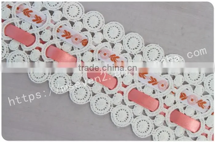 Special design 7.5cm lace composite wholesale ribbon with jacqurd webbing