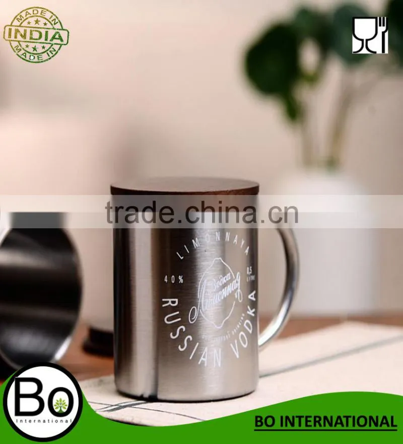 Stainless steel Double Layer (Wood Cup Lid)Mug Coffee Cups Caneca Beer Cup Coffee Mug Taza Copo Fast Shipping With Guarantee