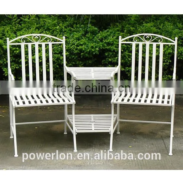 POWERLON Vintage metal bench with table outdoor garden furniture