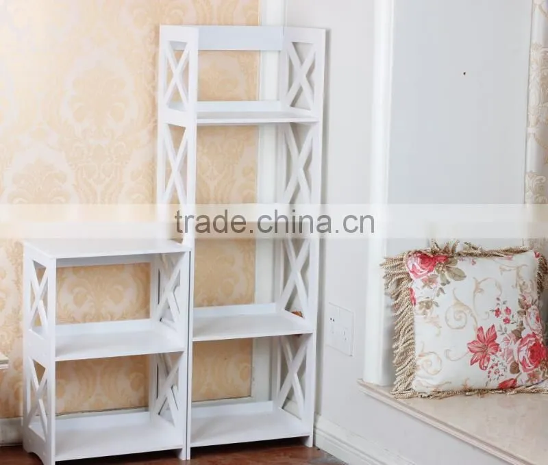 4 Layers Wood-Plastics Composite Storage Shelf, Book Shelf, White