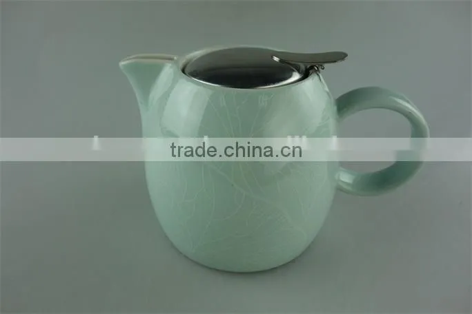 stock ceramic round water bottle,glazed stainless steel lid water pot,teapot