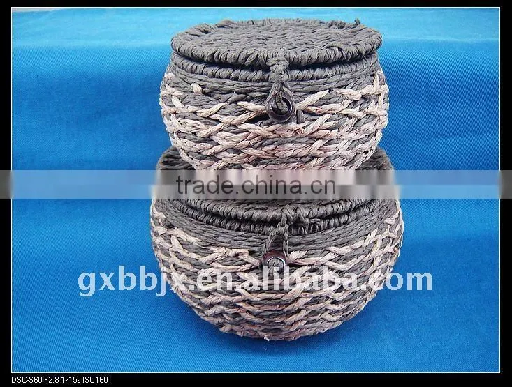 Brown round paper rope woven iron frame small kid box