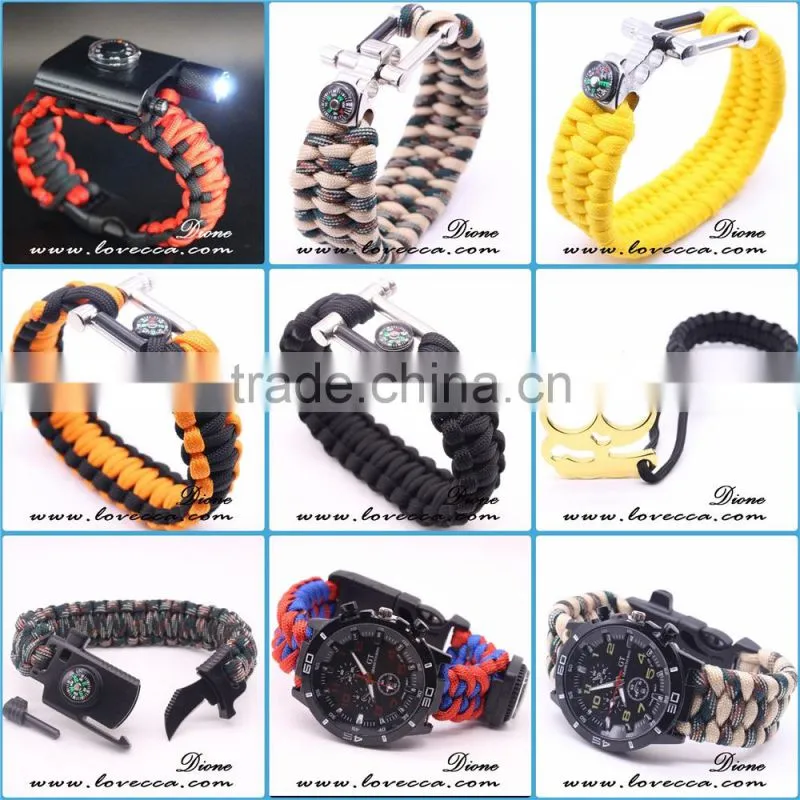 Outdoor Emergency First Aid Tool Kit Thermometer Firestarter Buckle Paracord Bracelet with LED Light
