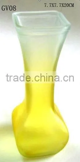 7.7x7.7x20cm light yellow glass vase for home decoration GV08