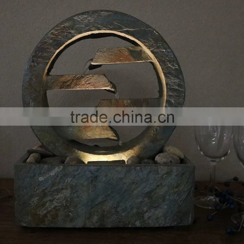 4-Level Slate Tabletop Water Fountain with LED Light