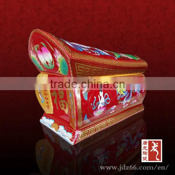 Gold glazed chinese dragon pattern high quality ceramic funeral souvenir ceramic urn for hot sale