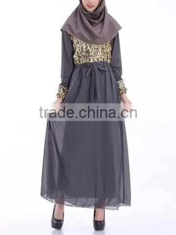 Guangzhou Wholesale Clothing OEM Hijab Style Bright Front Long Sleeve Ten Colors Chiffon Jalabiya With Sash