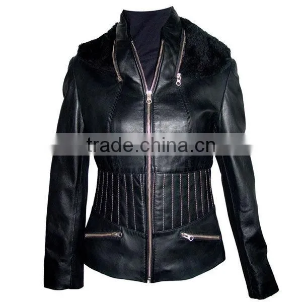 2014 hot selling all types of casual cheap PU woman leather jacket