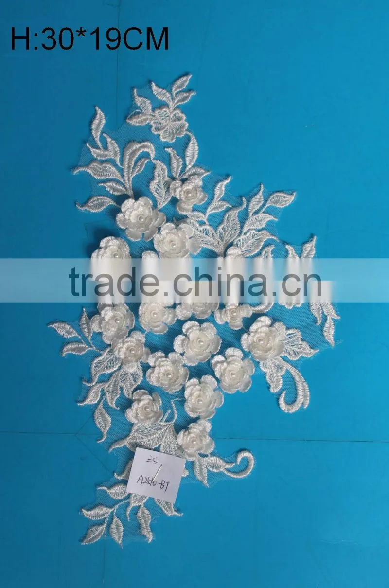 lace designs dupatta embroidery 3d flower applique for wedding dress