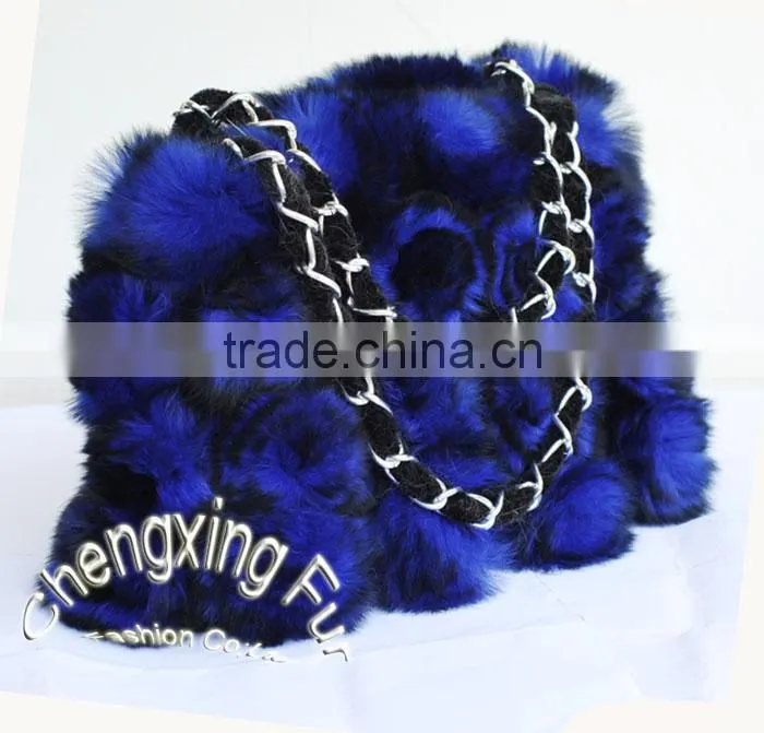 CX-H-13B Fashion Cheap Genuine Rex Rabbit Fur Beautiful Woman Hand Bag