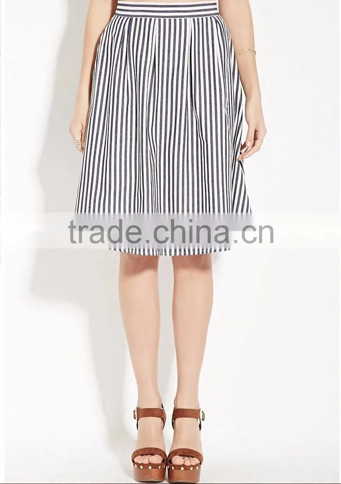 Hot selling pleated waist contemporary stripe lady skirt women a line skirt 2016