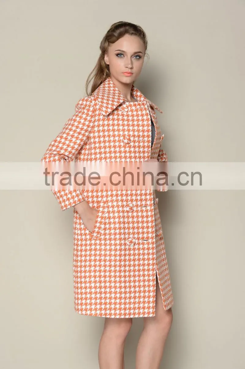 classic fashionable grid designed long style women coats winter 2016