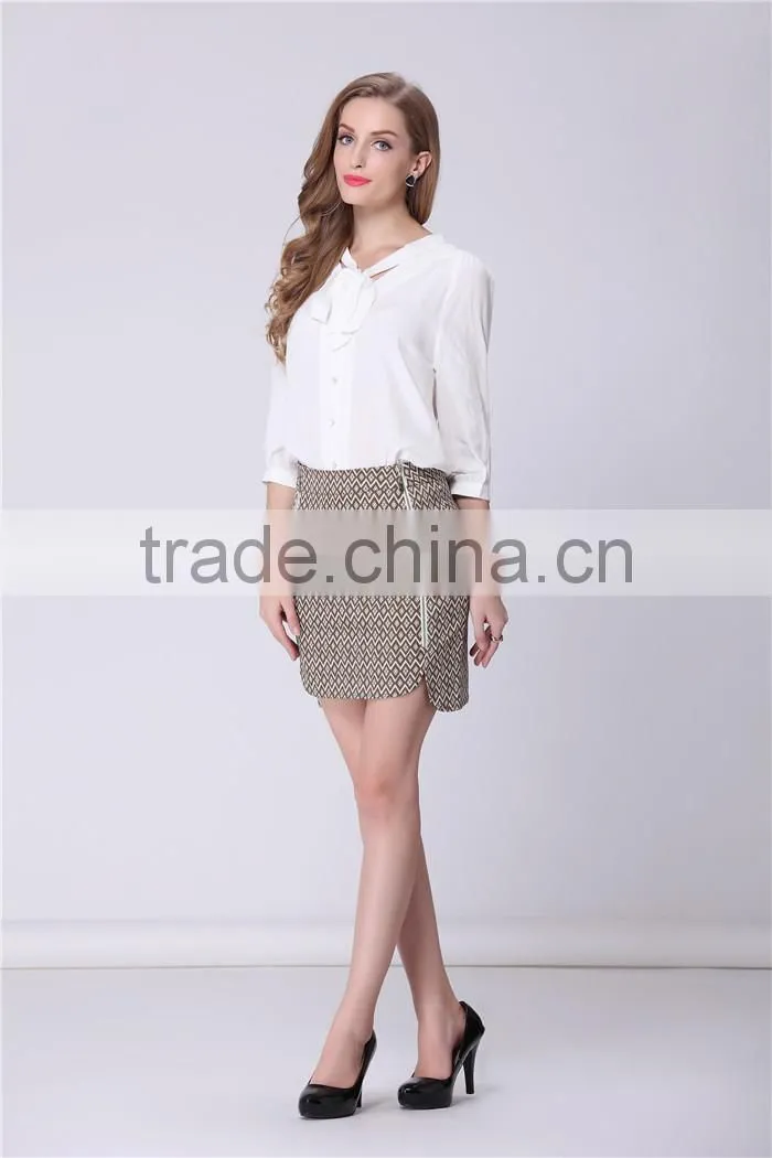 elegant printed short ladies office uniform skirts with zip decoration