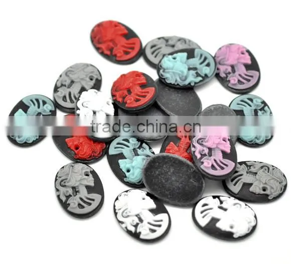 Wholesale Oval Mixed Resin Halloween Skull Pattern Cameo