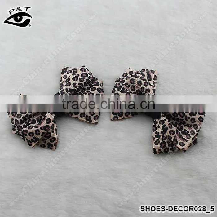 Leopard grain bowknot clip for shoes satin fabric bow tie ornament for dress bags clothing