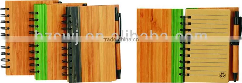 Wooden cover spiral notebook 70grams 70sheets 9*14cm with elasticity with recycle paper pen