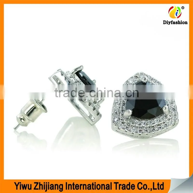 Bilateral set auger black zircon platinum plated alloy stud earrings