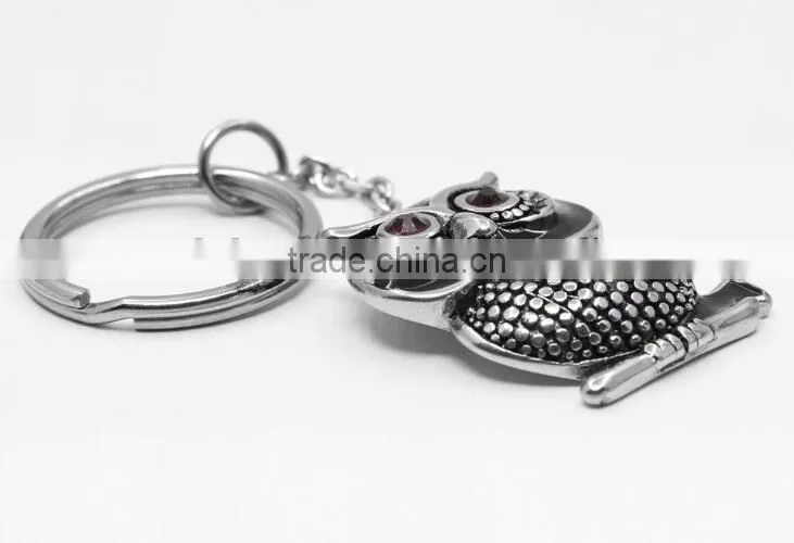 Unique Stainless Steel Animal Night Owl Charm Pendant Key Chain Key Holder Key Ring
