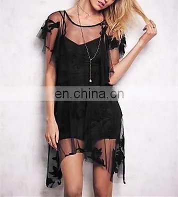 Lace fabric SeeThrough style Ballroom Dress women blackTulle backless sexy mini party dress