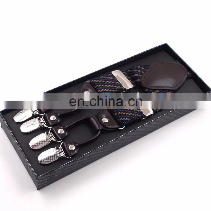 Yiwu Longkang Men's real leather 6 clips twill design printing suspenders