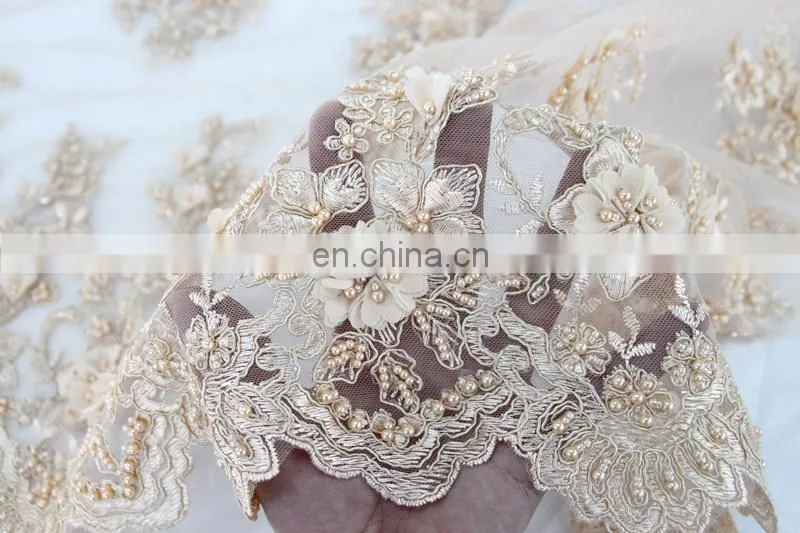 China suppliers handwork embroidery designs/handwork beaded lace fabric/handwork 3d embroidery lace fabric for wedding party
