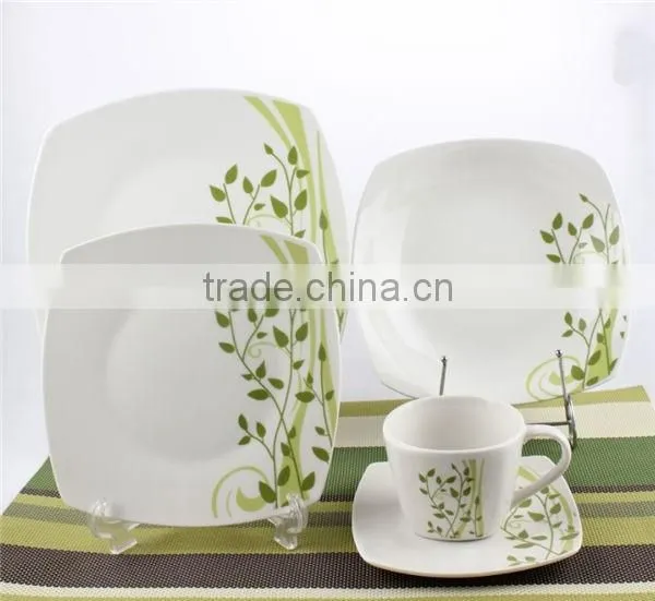 20 pcs porcelain dinner set with part decal square ceramic 20 pcs dinner set