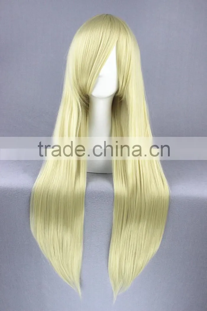 High Quality 80cm Long Straight Chobits AGATSUMA SOUBI Beige Synthetic Anime Wig Cosplay Hair Wig Party Wig
