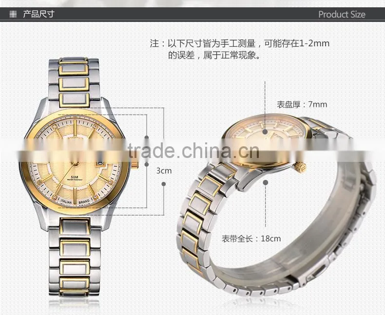 Gold Stainless Steel Jewelry Dial Date Watch 50m Water Resistant