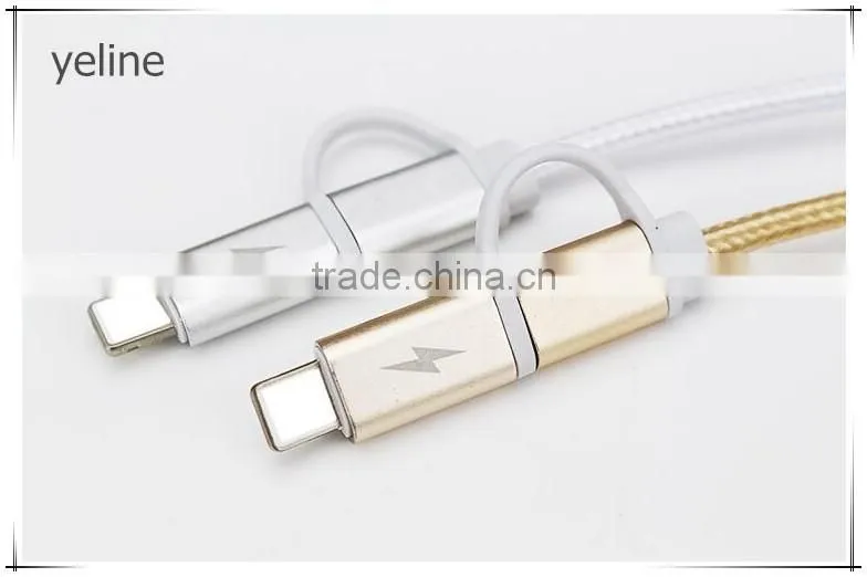 Dual head micro usb & ios usb braid weave data cable for AUSU T45/Zenfone zoom/2 laser
