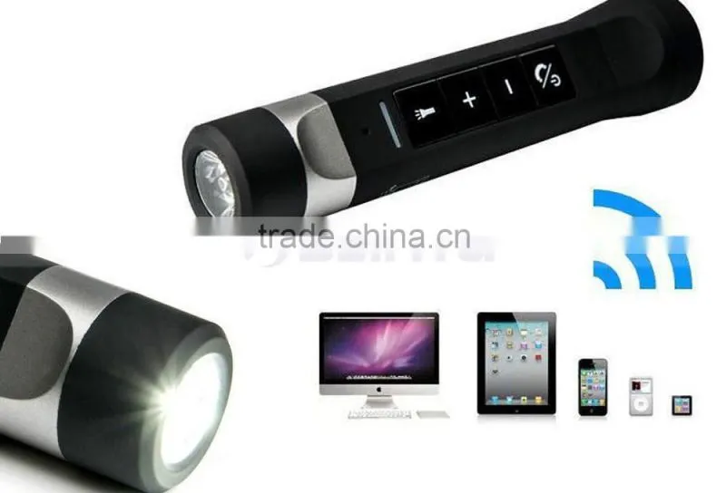 Round Portable Bluetooth LED Flashlight Riding Bike Speaker With Torch Holder