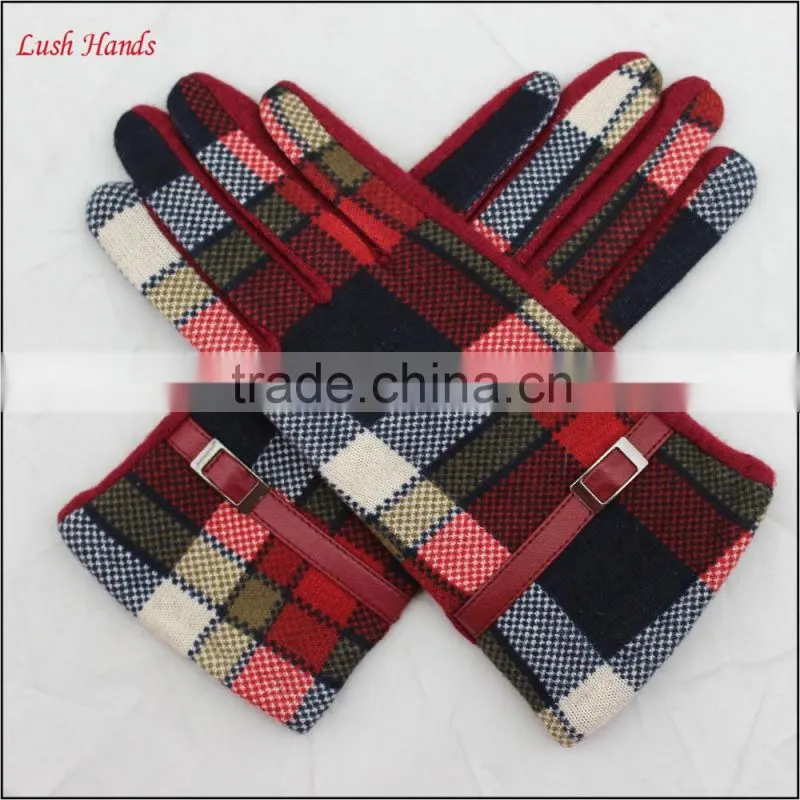 ladies cheap genuine woolen top leather belt gloves