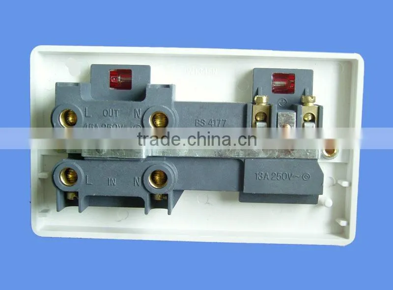 45A cooker switch +13A switched socket with neon cooker unit socket in kitchen