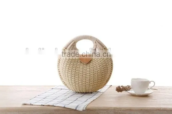 Fashion girl's beige paper straw craft bag