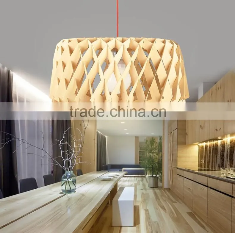 Wooden LED pendant light JK-8005B-07 restaurant wooden shade pendant lamp E27 lamp holder