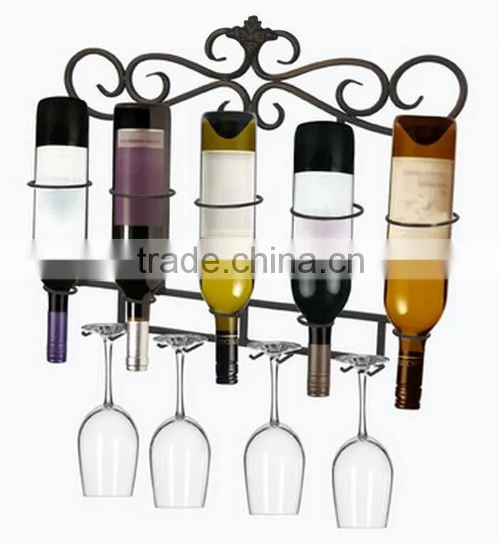 New Arrival 5 Bottle Holder Wall Mounted Wine Metal Display Rack