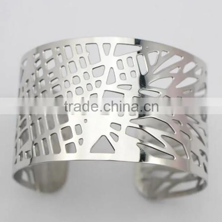 Polished Silver Hollow Geometric Adjustable Bangle Bracelet Stainless Steel Jewelry
