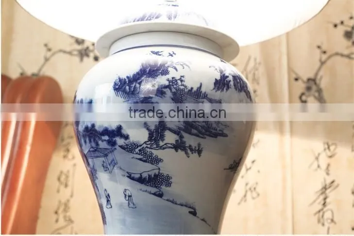 Chinese ceramic ginger jar table lamp with base switch