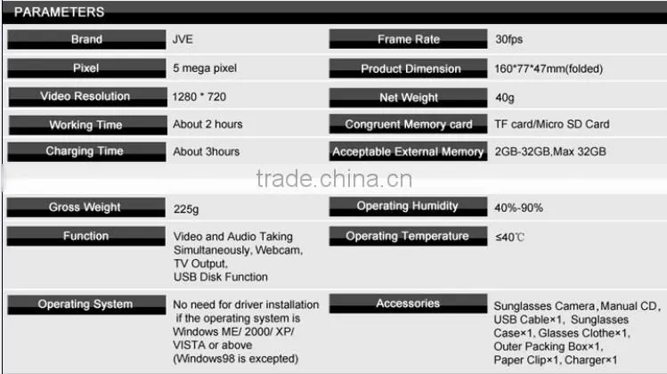 Oem factory high quality HD 720P sport camera in glasses camera
